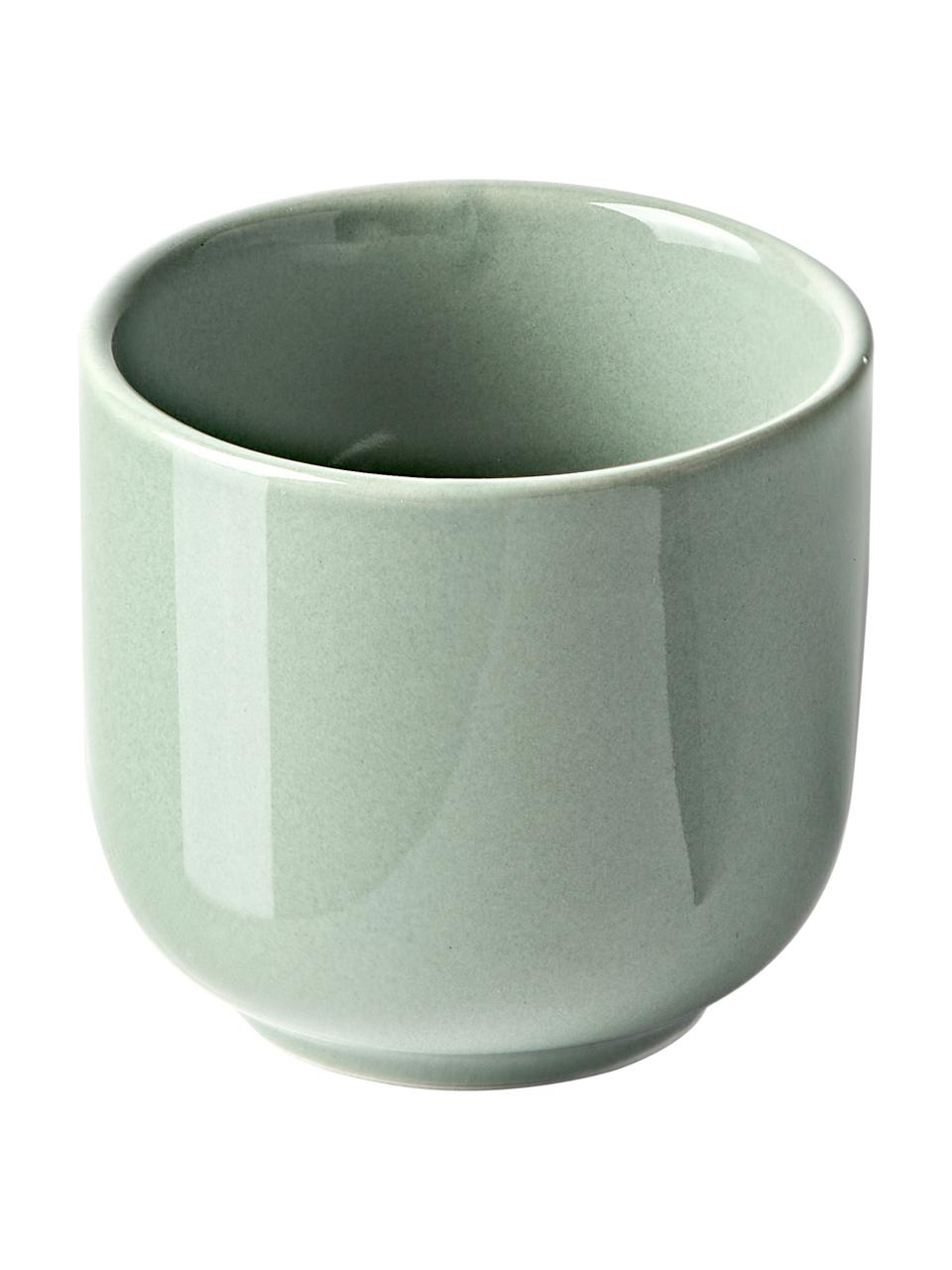 Tazas de café expresso con platitos de porcelana Nessa, 4 uds., Porcelana dura de alta calidad, Verde salvia, Ø 7 x Al 6 cm