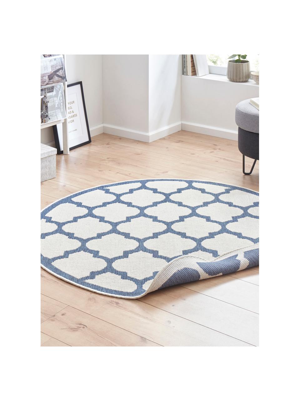 Tapis intérieur extérieur rond, réversible Palermo, Bleu, crème