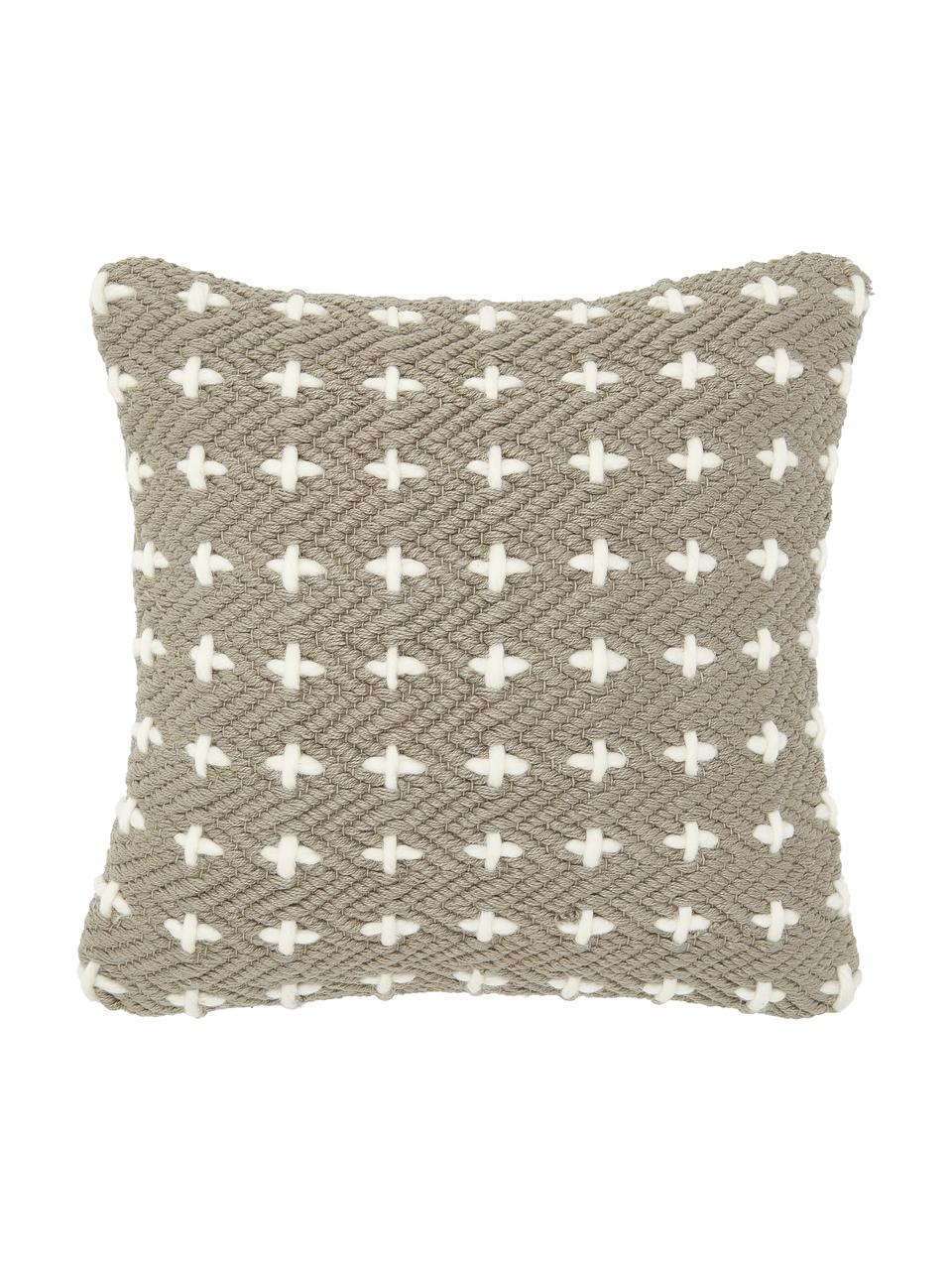 Kissenhülle Lina mit Verzierungen, 75% Baumwolle, 25% Wolle, Taupe, 40 x 40 cm