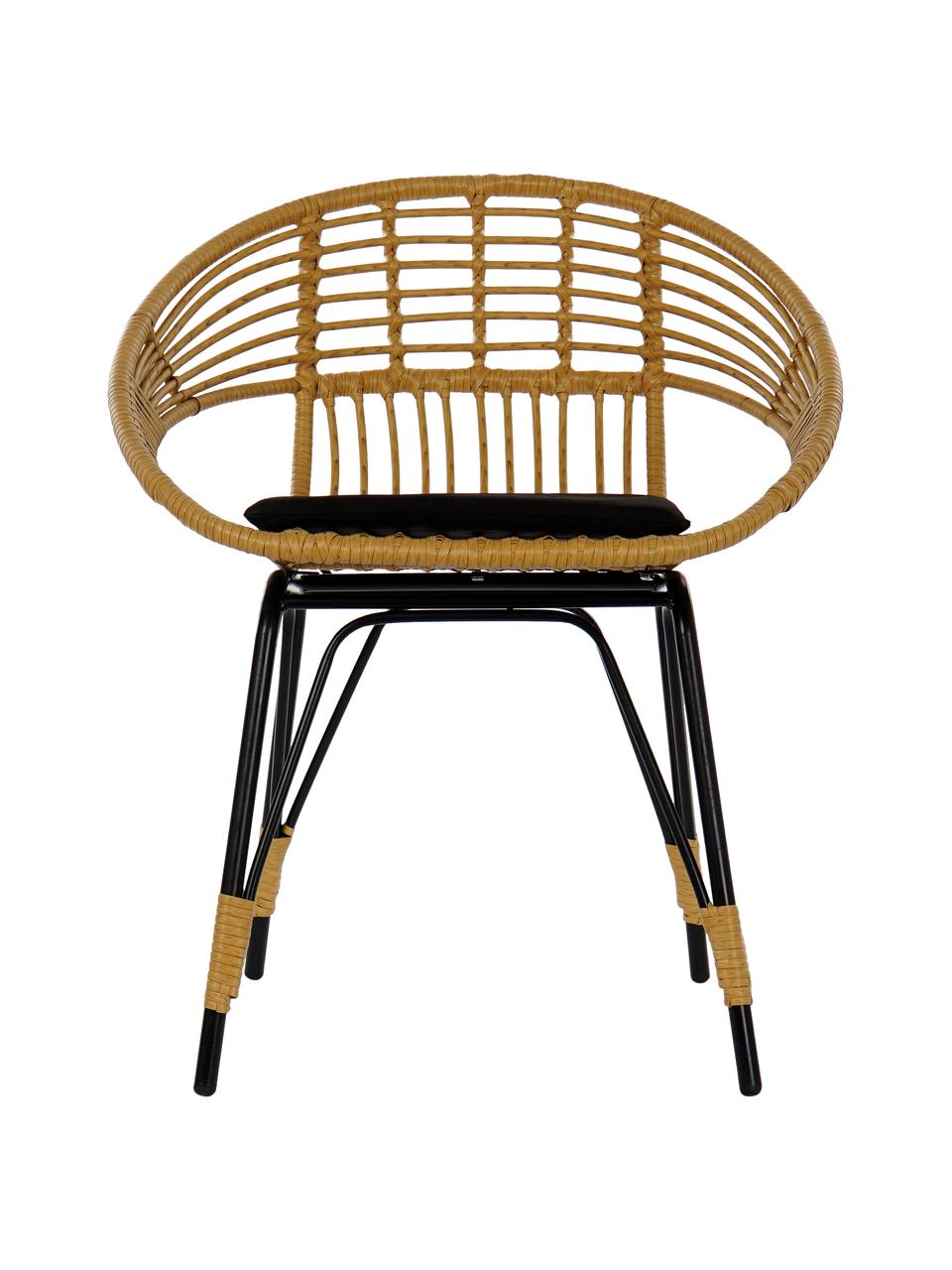 Tavolo e sedie da giardino Sunrise 3 pz, Struttura: rattan sintetico Gambe, Piano del tavolo: vetro, Beige, Larg. 64 x Prof. 59 cm
