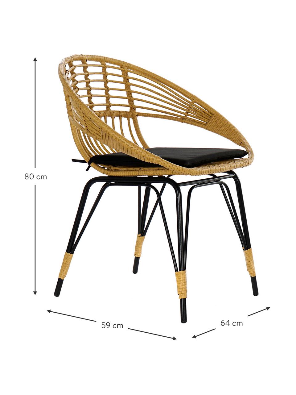 Tavolo e sedie da giardino Sunrise 3 pz, Struttura: rattan sintetico Gambe, Piano del tavolo: vetro, Beige, Larg. 64 x Prof. 59 cm