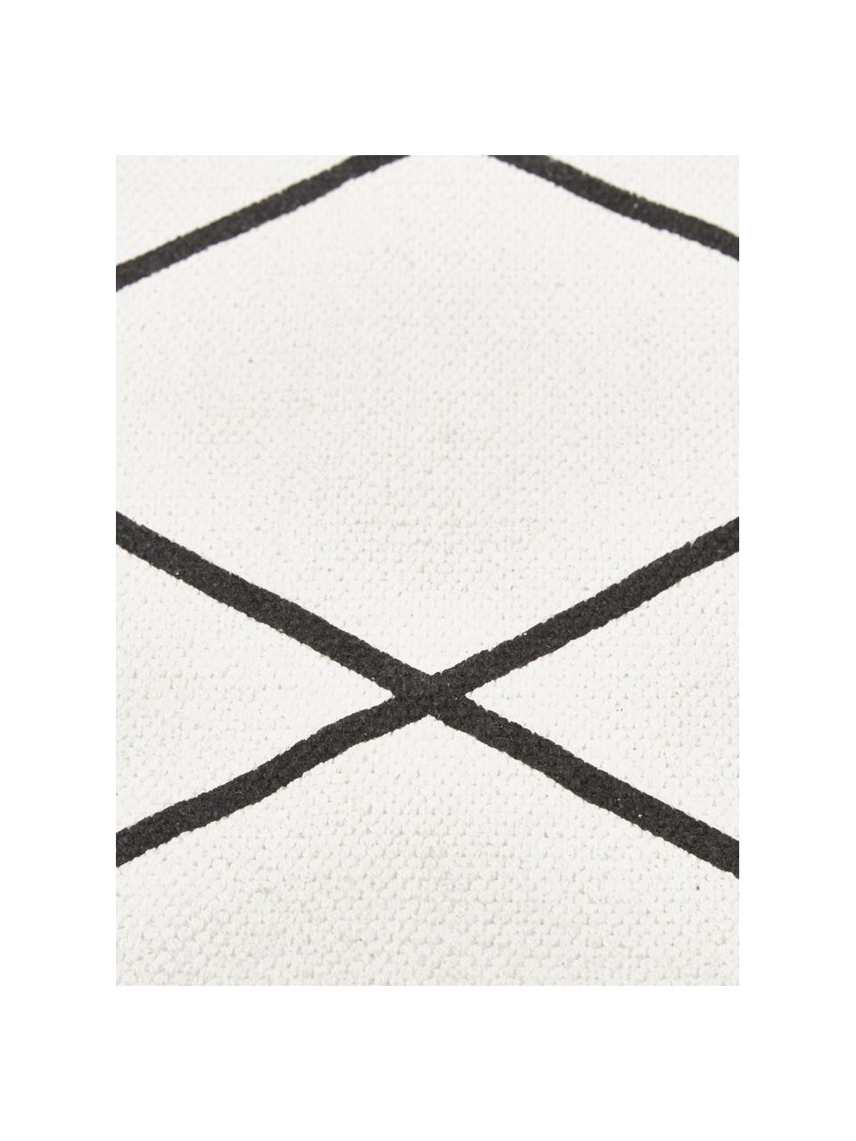 Bavlnený koberec s diamantovým vzorom Farah, tkaný naplocho, Krémovobiela, čierna