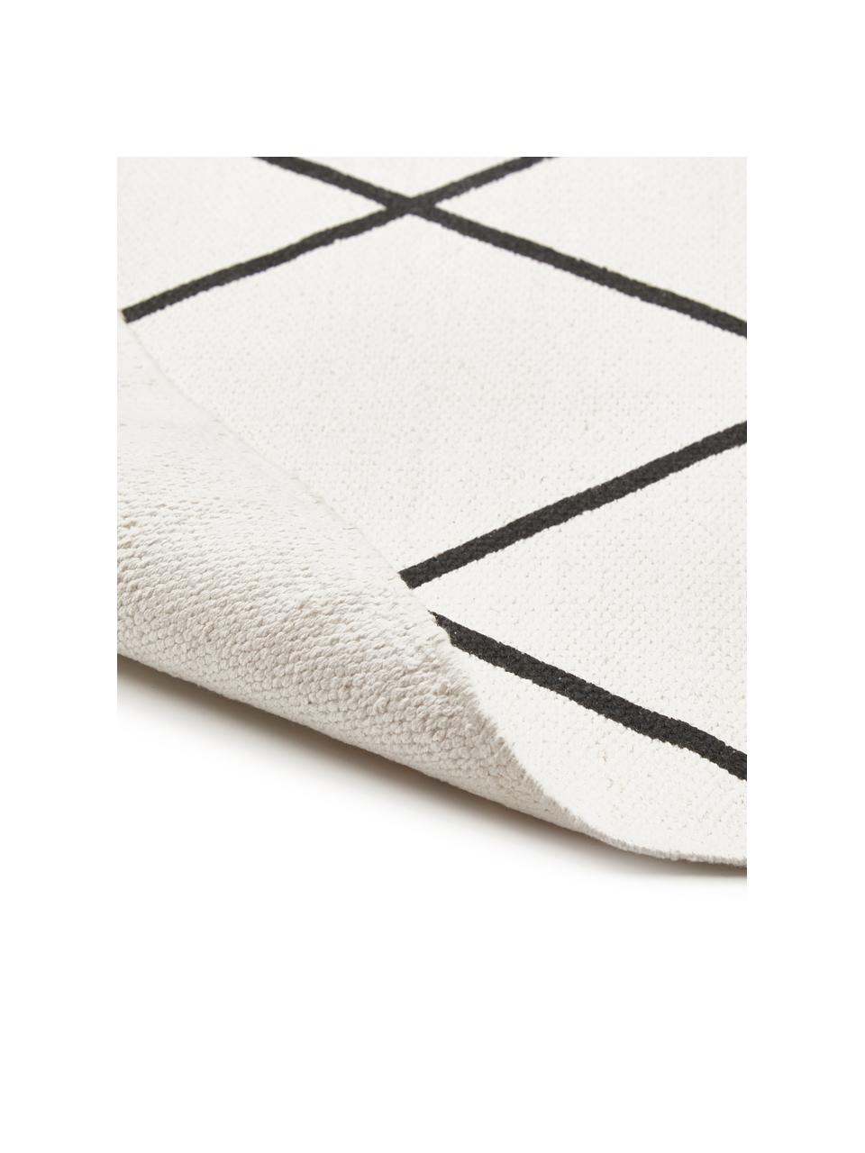 Naplocho tkaný bavlněný koberec Farah, Krémově bílá, černá