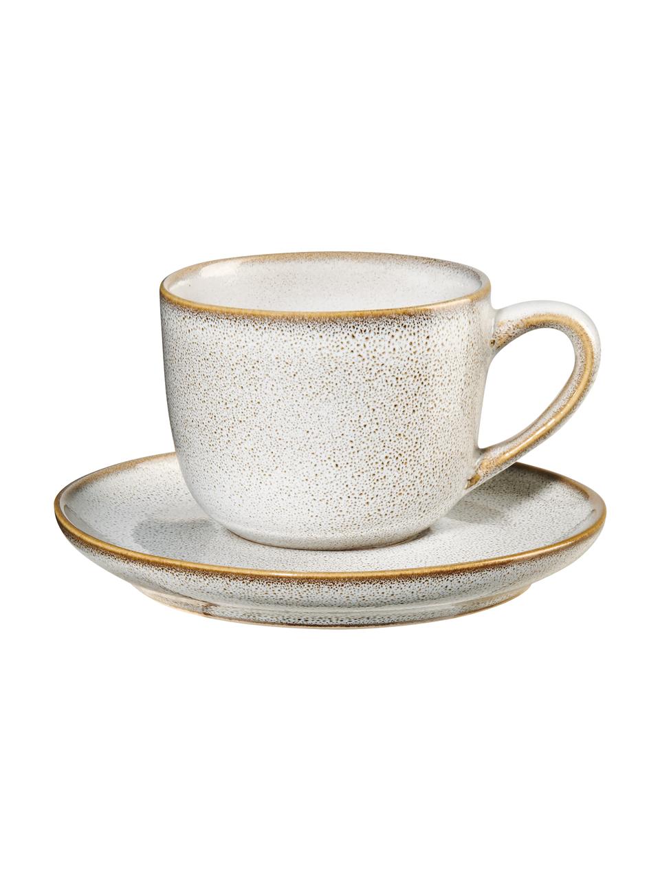 Tazas espresso con platitos de gres Saisons, 6 uds., Gres, Beige, Ø 7 x Al 6 cm