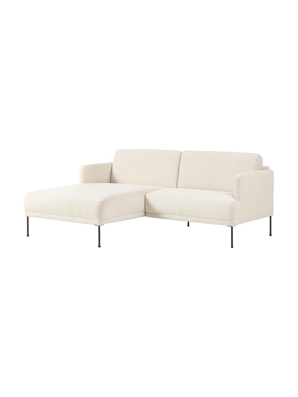 Kleines Ecksofa Fluente, Bezug: 100 % Polyester Der strap, Gestell: Massives Kiefernholz, FSC, Füße: Metall, pulverbeschichtet, Teddy Cremeweiß, B 198 x T 152 cm, Eckteil links