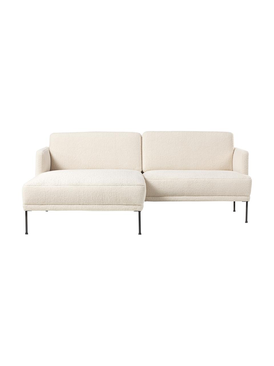 Kleine hoekbank Fluente met metalen poten, Bekleding: 100% polyester De slijtva, Frame: massief grenenhout, FSC-g, Poten: gepoedercoat metaal, Teddy crèmewit, B 198 x D 152 cm, hoekdeel links