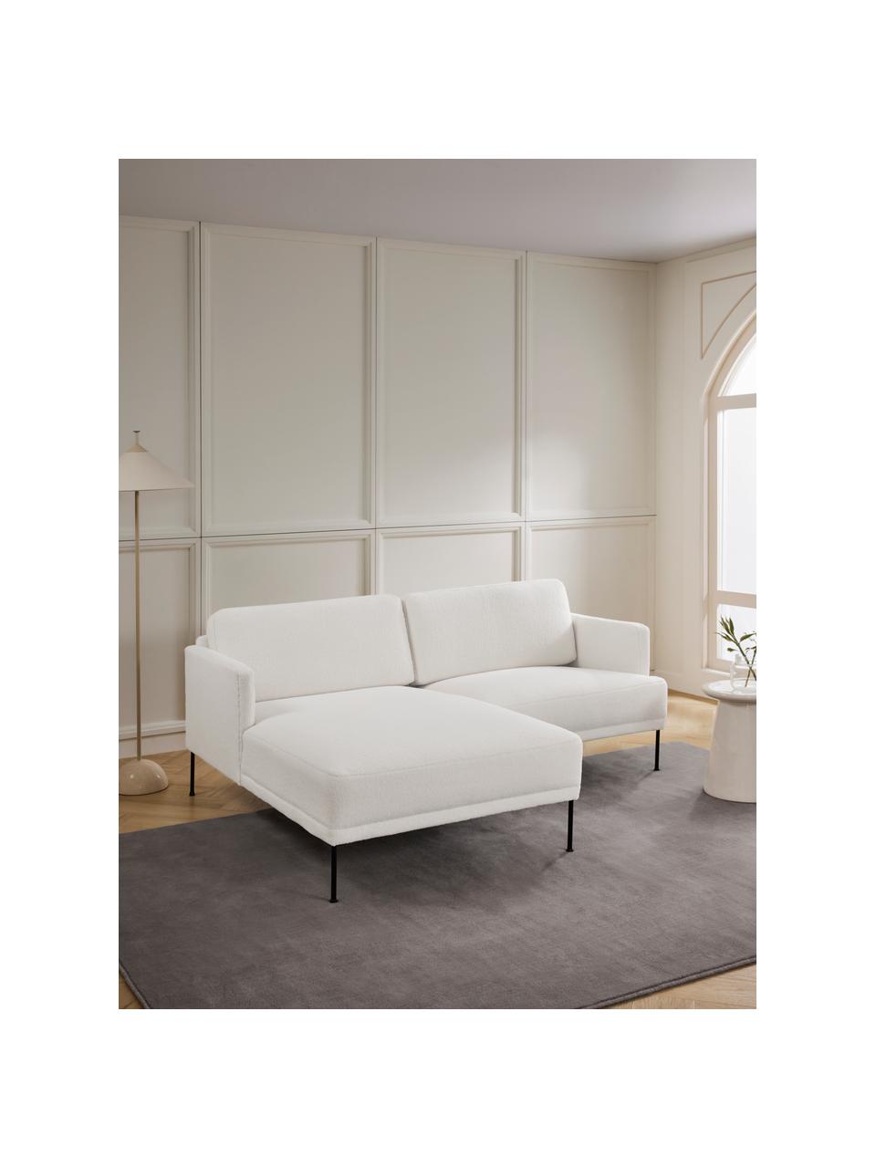 Kleine hoekbank Fluente met metalen poten, Bekleding: 100% polyester De slijtva, Frame: massief grenenhout, FSC-g, Poten: gepoedercoat metaal, Teddy crèmewit, B 198 x D 152 cm, hoekdeel links