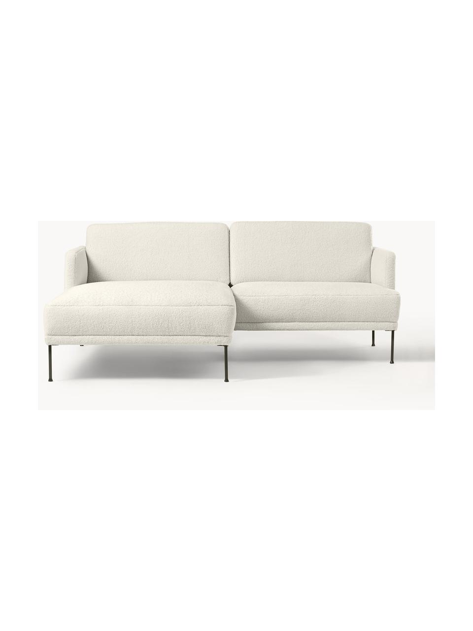 Kleines Ecksofa Fluente aus Teddystoff, Bezug: 100 % Polyester Der strap, Gestell: Massives Kiefernholz, Bir, Füße: Metall, pulverbeschichtet, Teddy Off White, B 198 x T 152 cm, Eckteil rechts