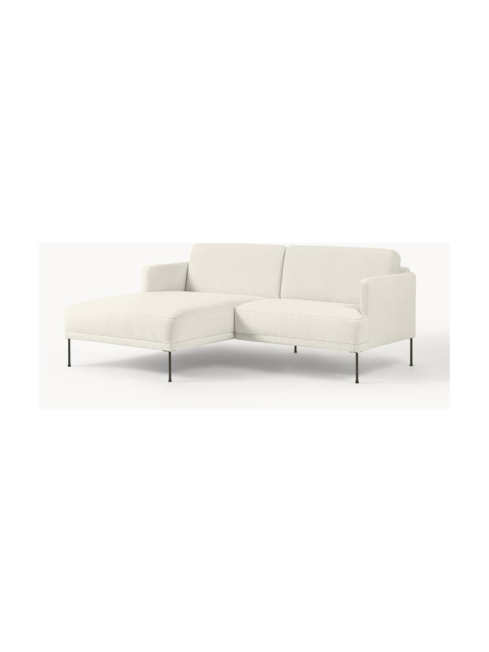 Kleines Ecksofa Fluente aus Teddystoff, Bezug: 100 % Polyester Der strap, Gestell: Massives Kiefernholz, Bir, Teddy Off White, B 198 x T 152 cm, Eckteil rechts