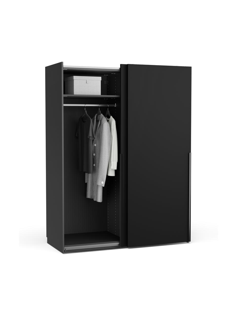 Armario modular Leon, 2 puertas correderas (150 cm), diferentes variantes, Estructura: aglomerado con certificad, Negro, Interior Basic (An 150 x Al 200 cm)