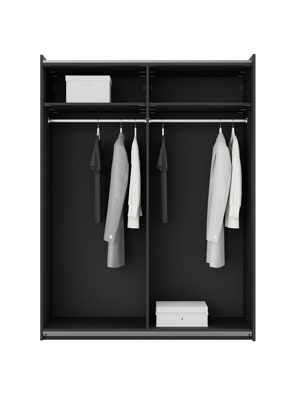 Armario modular Leon, 2 puertas correderas (150 cm), diferentes variantes, Estructura: aglomerado con certificad, Negro, Interior Basic (An 150 x Al 200 cm)