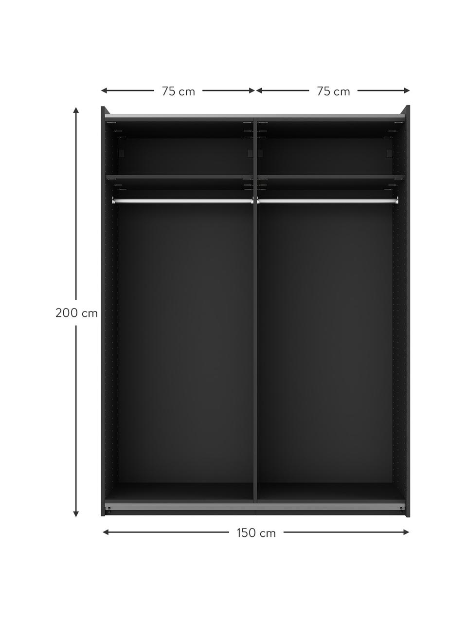 Armadio componibile con ante battenti Leon, larg. 150 cm, diverse varianti, Nero, Interno Basic, larg. 150 x alt. 200 cm