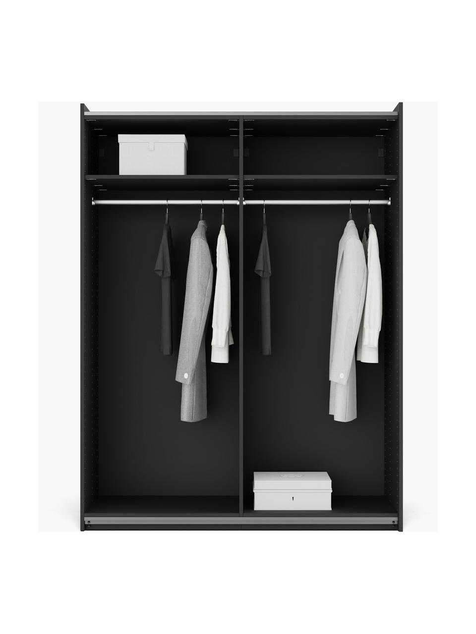 Modulární šatní skříň s posuvnými dveřmi Leon, šířka 150 cm, různé varianty, Černá, Interiér Basic, Š 150 x V 200 cm