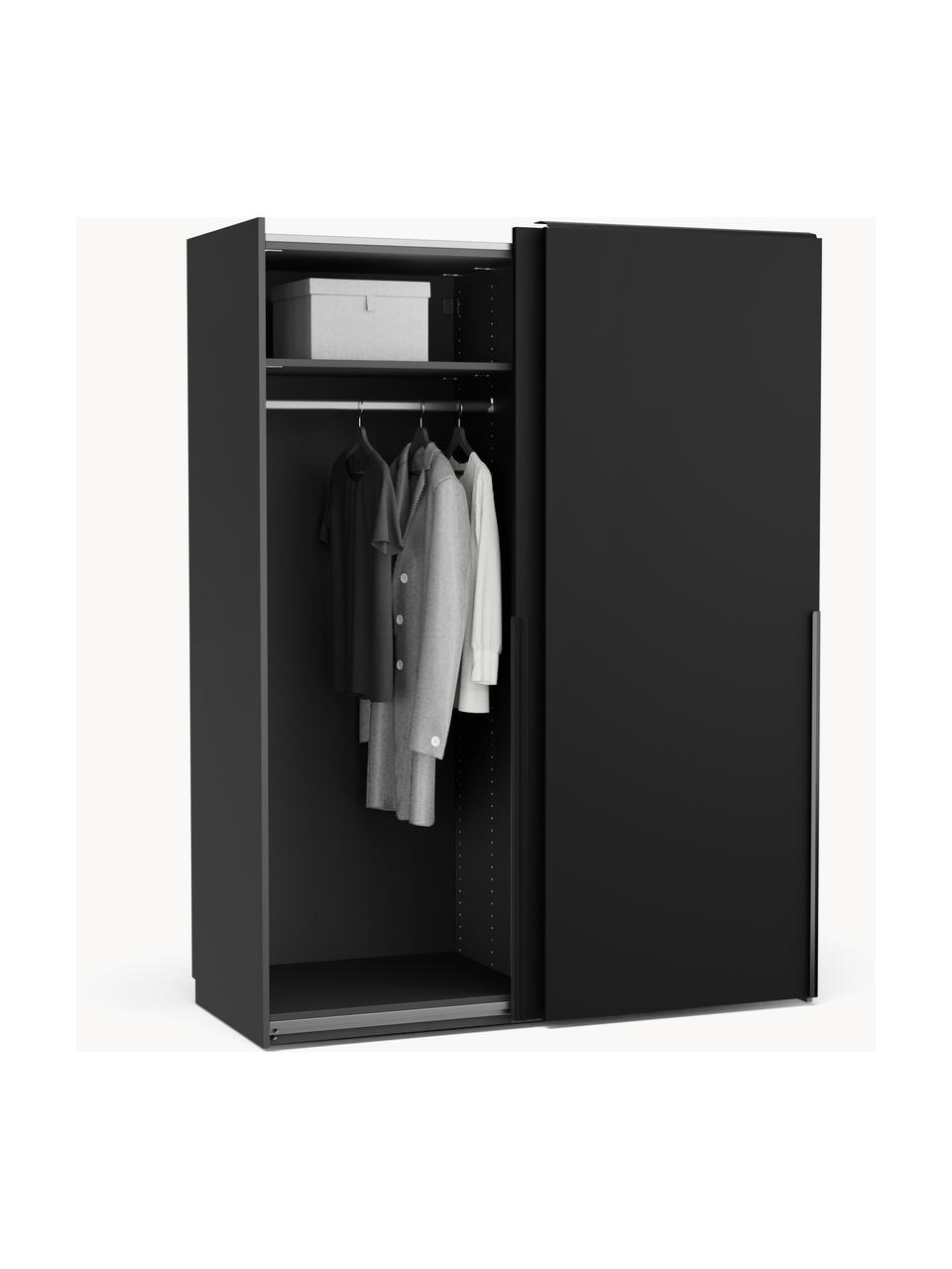 Modularer Schwebetürenschrank Leon, 150 cm Breite, mehrere Varianten, Korpus: Spanplatte, melaminbeschi, Schwarz, Premium Interior, B 150 x H 200 cm