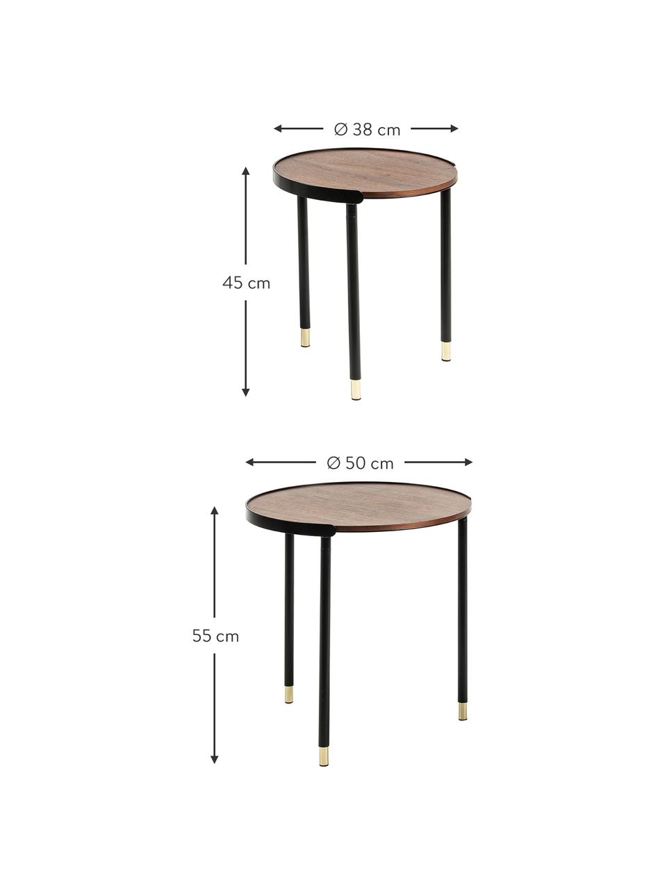 Tables gigognes en bois Anabel, 2 élém., Bois de noyer, noir, Lot de différentes tailles