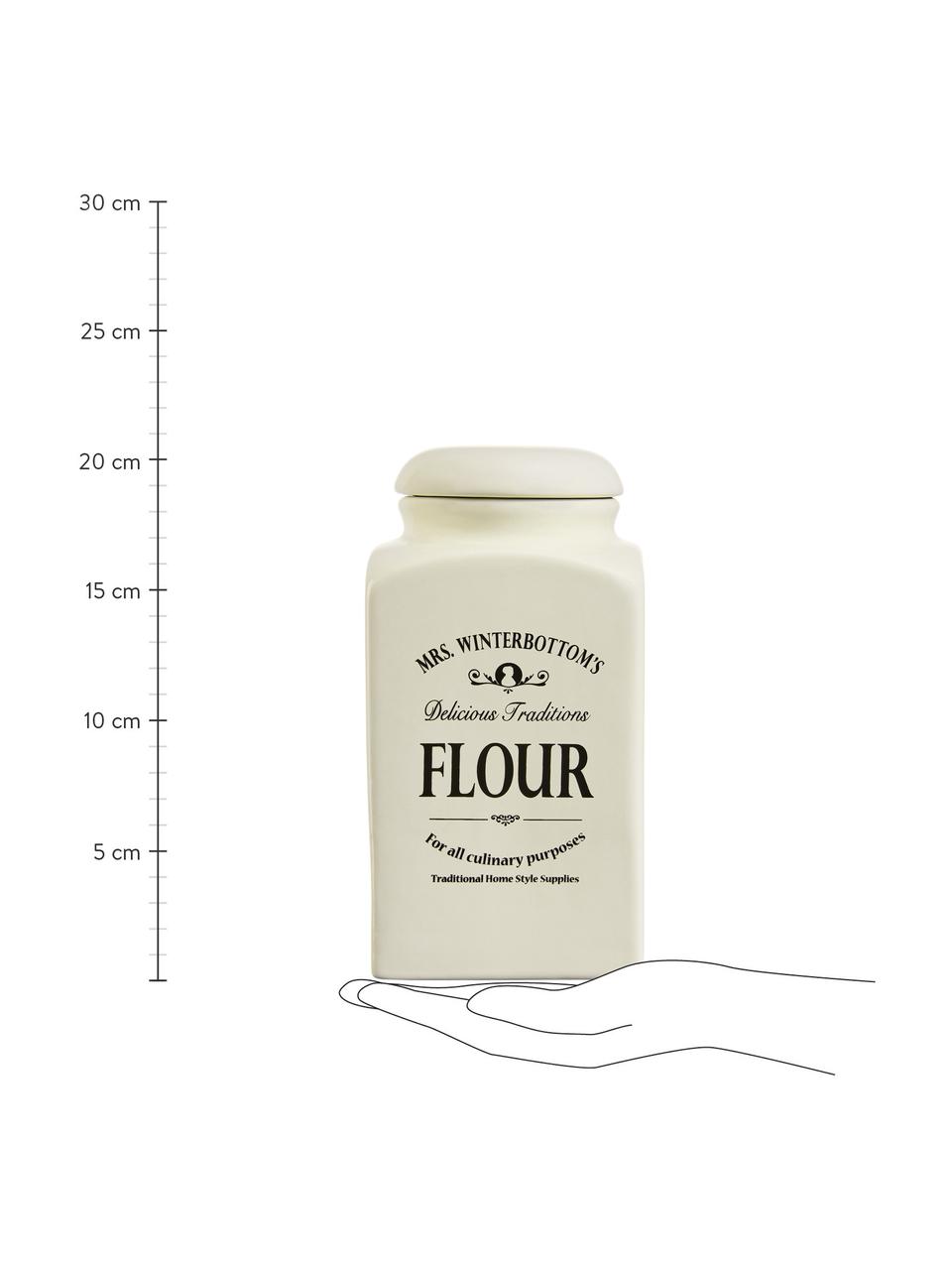 Aufbewahrungsdose Mrs Winterbottoms Flour, Steingut, Cremeweiß, Schwarz, B 11 x H 21 cm, 1.3 L