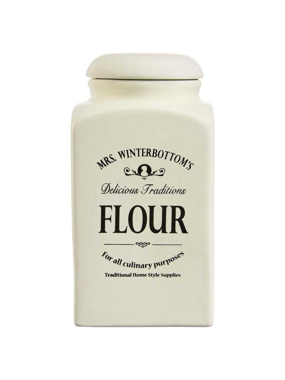 Aufbewahrungsdose Mrs Winterbottoms Flour, Steingut, Cremeweiß, Schwarz, B 11 x H 21 cm, 1.3 L