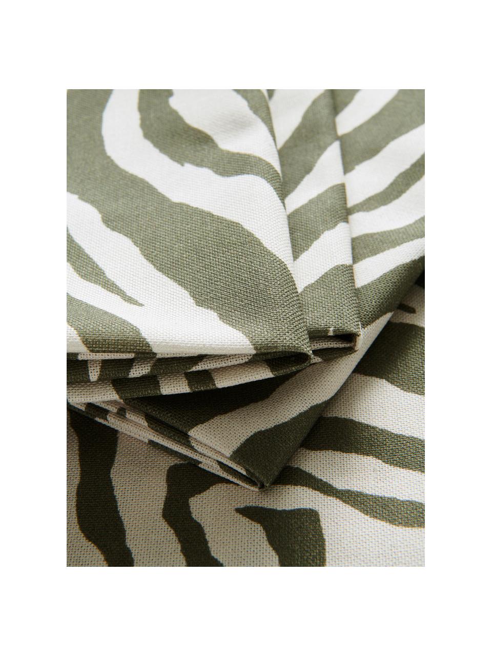 Set 4 tovaglioli in cotone con motivo zebrato Zadie, 100% cotone, Verde oliva, bianco crema, Larg. 45 x Lung. 45 cm