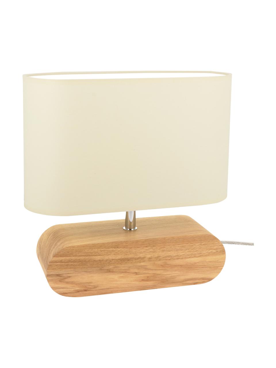 Kleine tafellamp Marinna van eikenhout, Lampenkap: stof, Lampvoet: eikenhout, geolied, Crèmekleurig, bruin, 30 x 31 cm