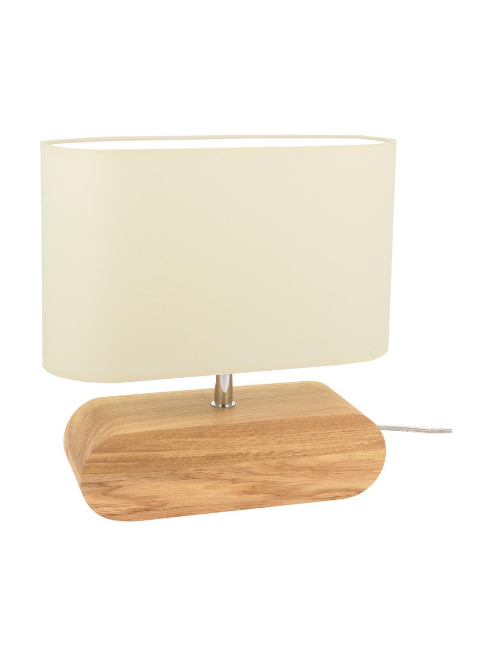 Kleine tafellamp Marinna van eikenhout, Lampenkap: stof, Lampvoet: eikenhout, geolied, Crèmekleurig, bruin, 30 x 31 cm