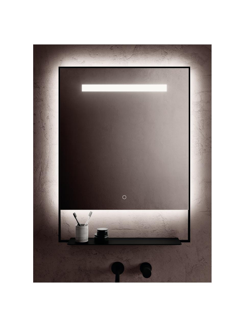 Specchio da parete con illuminazione a LED Castore Ghost, varie misure, Cornice: metallo verniciato, Superficie dello specchio: vetro a specchio, Nero, Larg. 50 x Alt. 80 cm