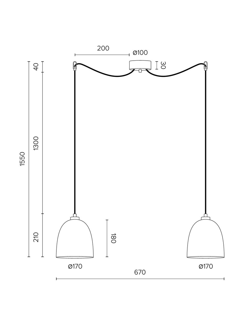 Lampada a sospensione in vetro Awa Double, Baldacchino: acciaio verniciato a polv, Bianco, nero, Larg. 67 x Alt. 155 cm