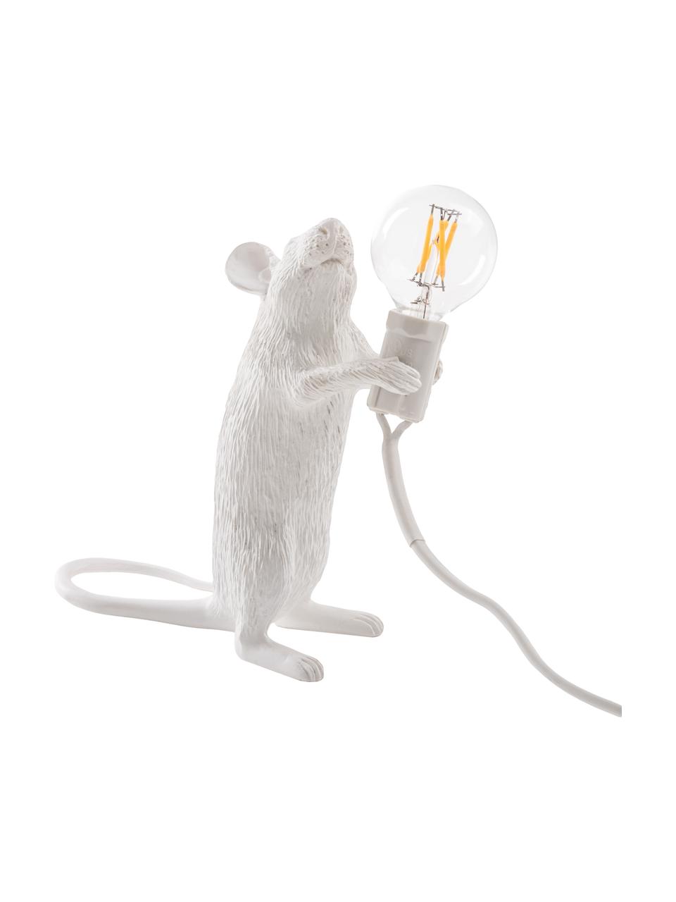 Kleine design tafellamp Mouse, Lamp: kunsthars, Wit, 6 x 15 cm