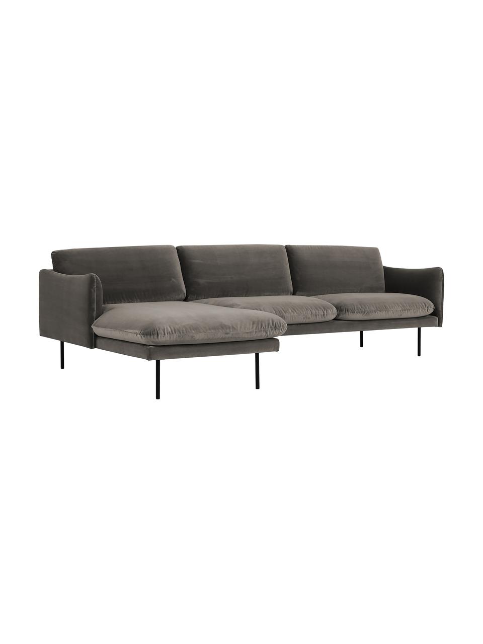 Sofá rinconera de terciopelo Moby, Tapizado: terciopelo (poliéster de , Estructura: madera de pino maciza, Patas: metal con pintura en polv, Terciopelo marrón grisáceo, An 280 x F 160 cm, chaise longue izquierda
