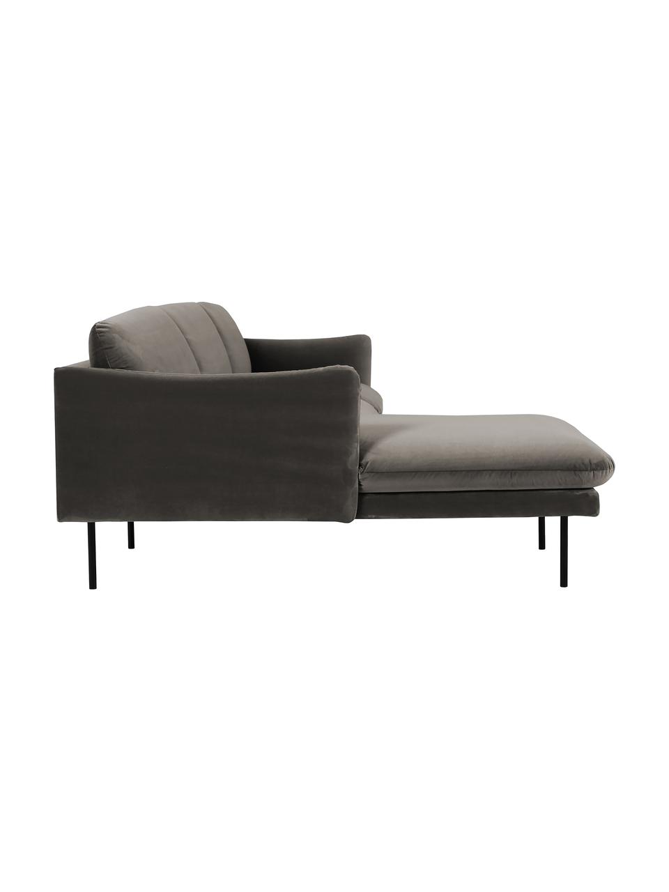 Sofa narożna z aksamitu Moby, Tapicerka: aksamit (wysokiej jakości, Stelaż: lite drewno sosnowe z cer, Nogi: metal malowany proszkowo, Taupe aksamit, S 280 x G 160 cm, prawostronna