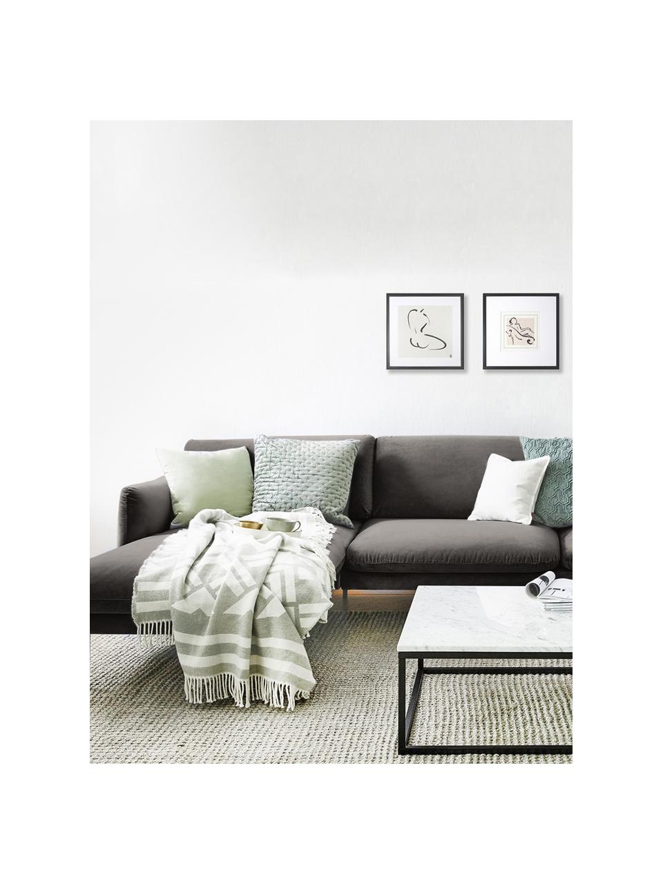 Canapé d'angle en velours pieds en métal Moby, Velours brun-gris, larg. 280 x prof. 160 cm, méridienne à gauche