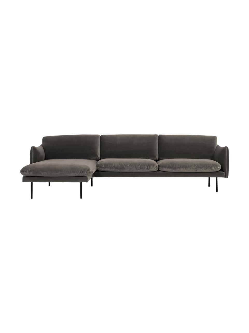 Canapé d'angle en velours et pieds en métal Moby, Velours brun-gris, larg. 280 x prof. 160 cm, méridienne à gauche