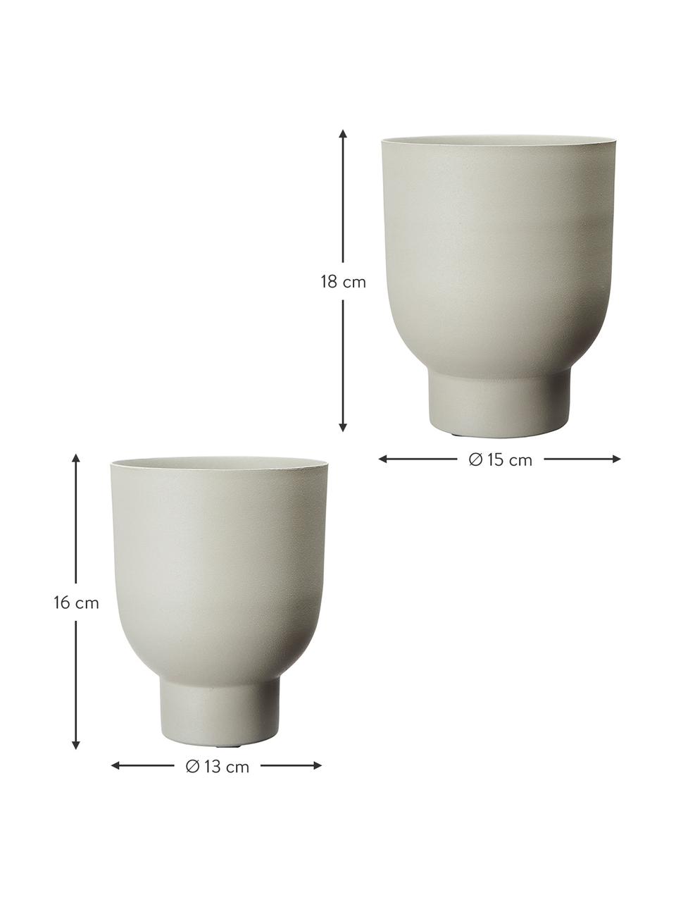 Kleine plantenpottenset Anga, 2-delig, Gecoat metaal, Beige, Set met verschillende formaten