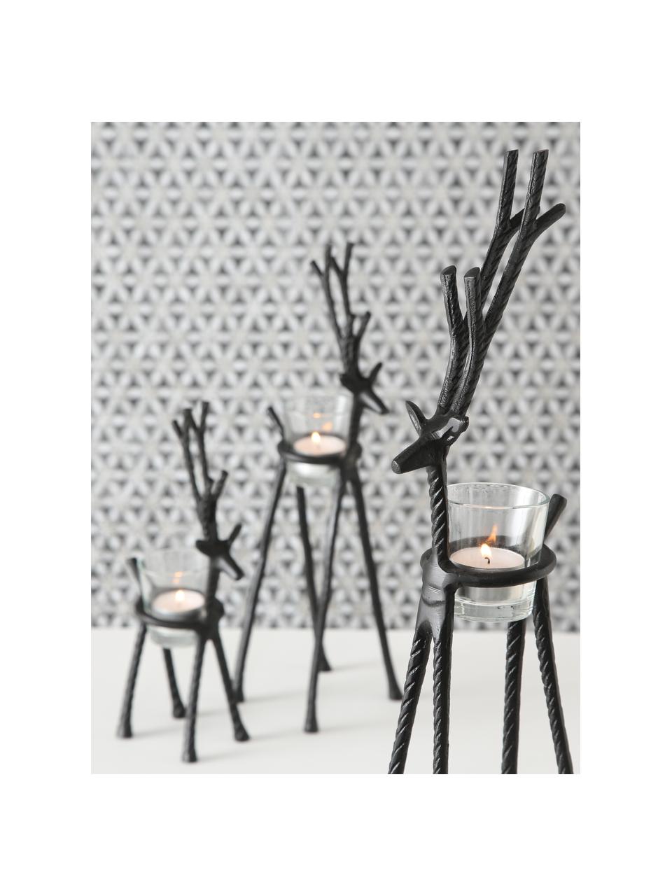 Waxinelichthoudersset Alfred, set van 3, Frame: gecoat aluminium, Zwart, Set met verschillende formaten