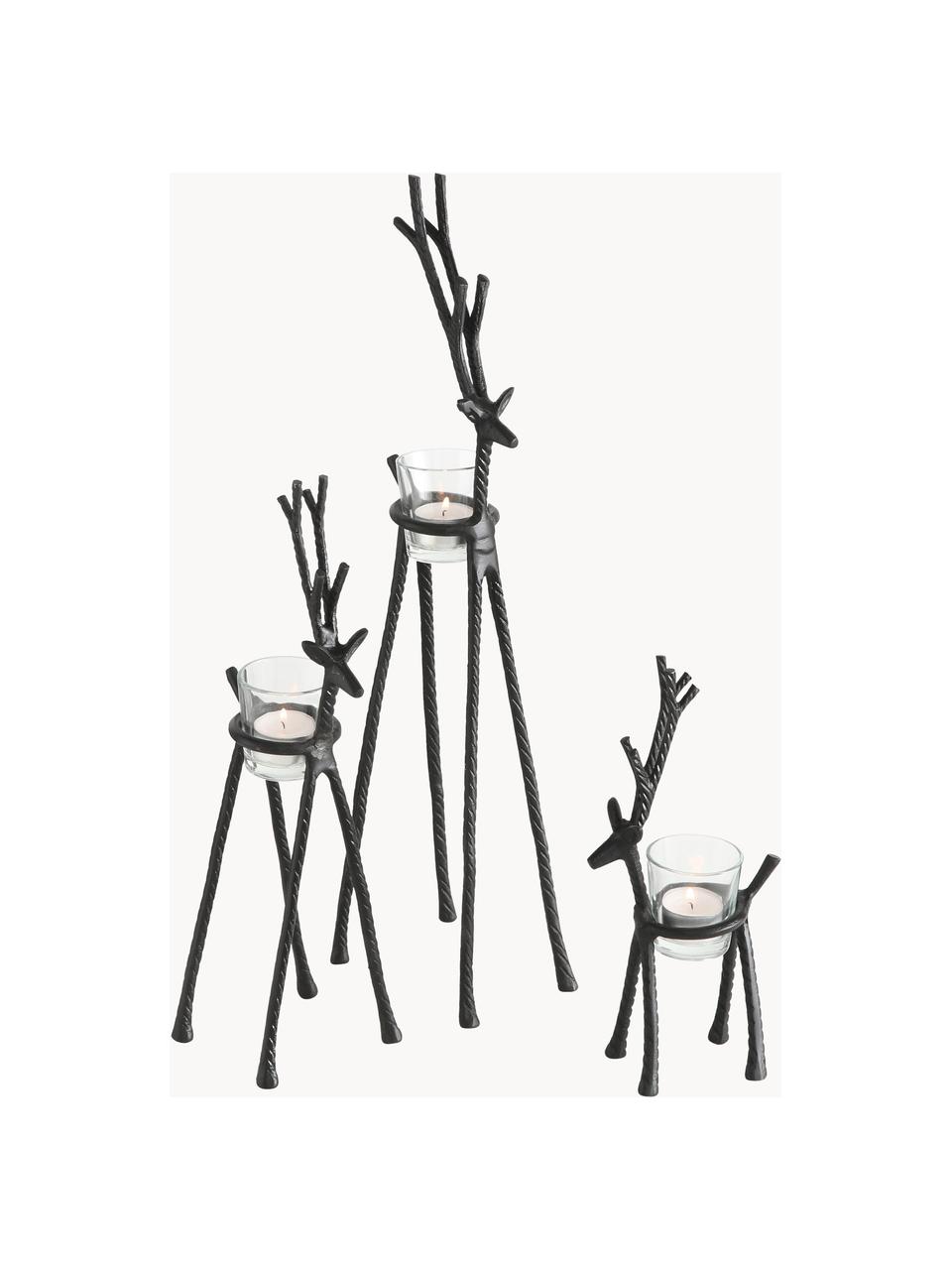 Waxinelichthoudersset Alfred, set van 3, Frame: gecoat aluminium, Zwart, Set met verschillende formaten