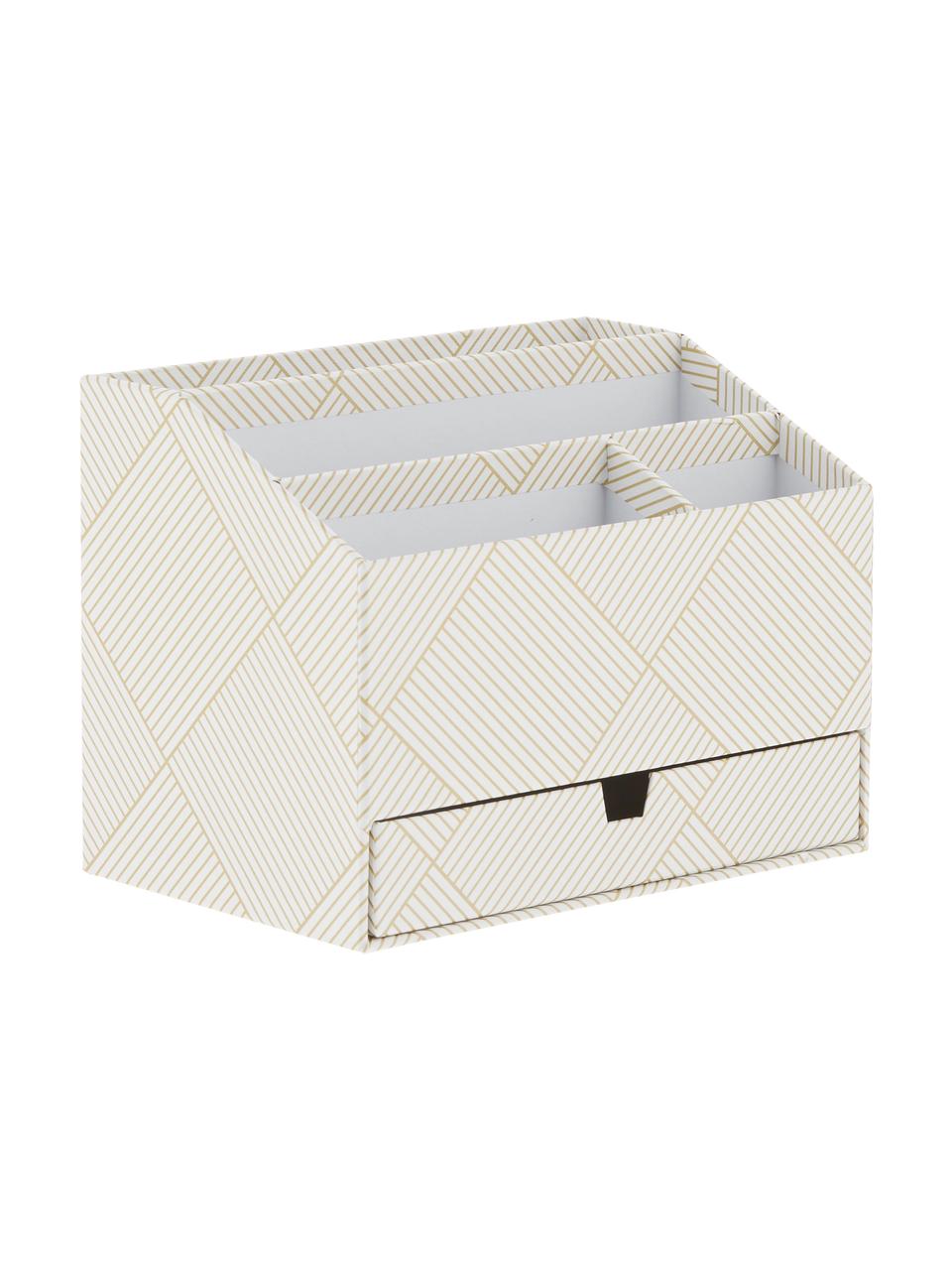 Organisateur bureau Greta, Carton laminé renforcé
(100 % papier recyclé), Couleur dorée, blanc, larg. 24 x haut. 18 cm