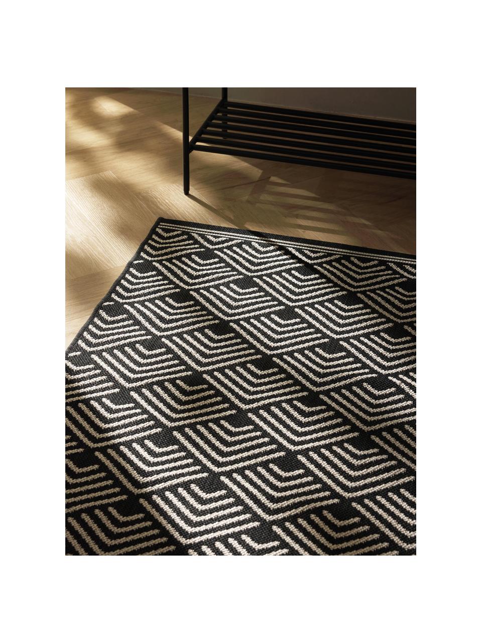 Alfombra corredor estampada de interior/exterior Milano, Parte superior: 70% polipropileno recicla, Negro, blanco, An 80 x L 200 cm