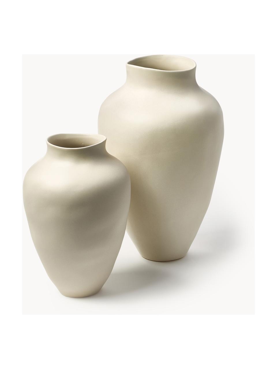 Vase artisanal Latona, haut. 41 cm, Grès cérame, Blanc crème, mat, Ø 27 x haut. 41 cm