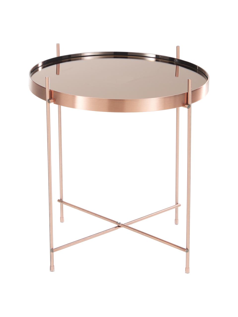 Mesa auxiliar Cupid, tablero de cristal, Estructura: metal, cobre, Tablero: vidrio, Bronce, Ø 43 x Al 45 cm