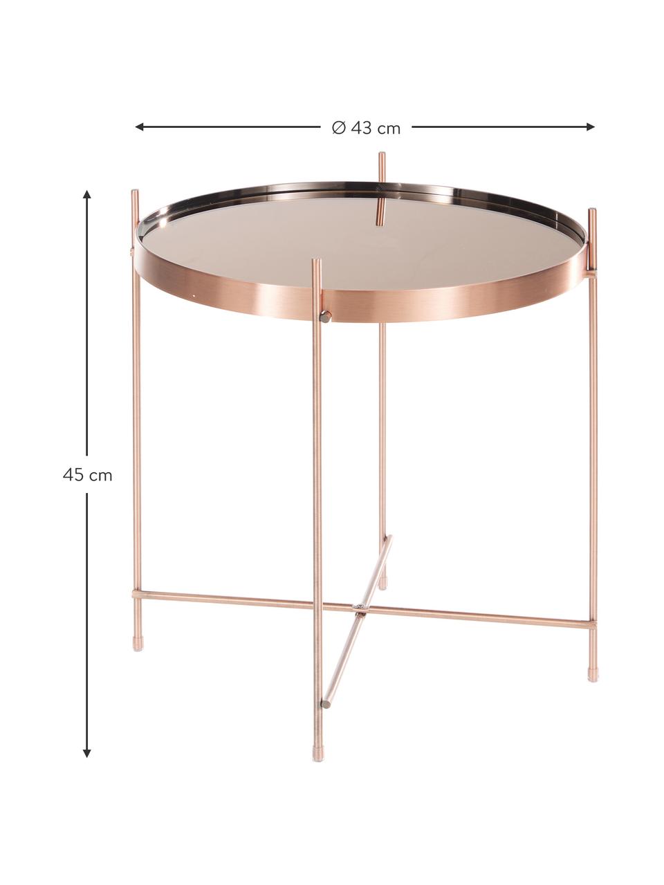 Tavolino-vassoio rotondo con piano in vetro Cupid, Struttura: metallo ramato, Rame, Ø 43 x Alt. 45 cm
