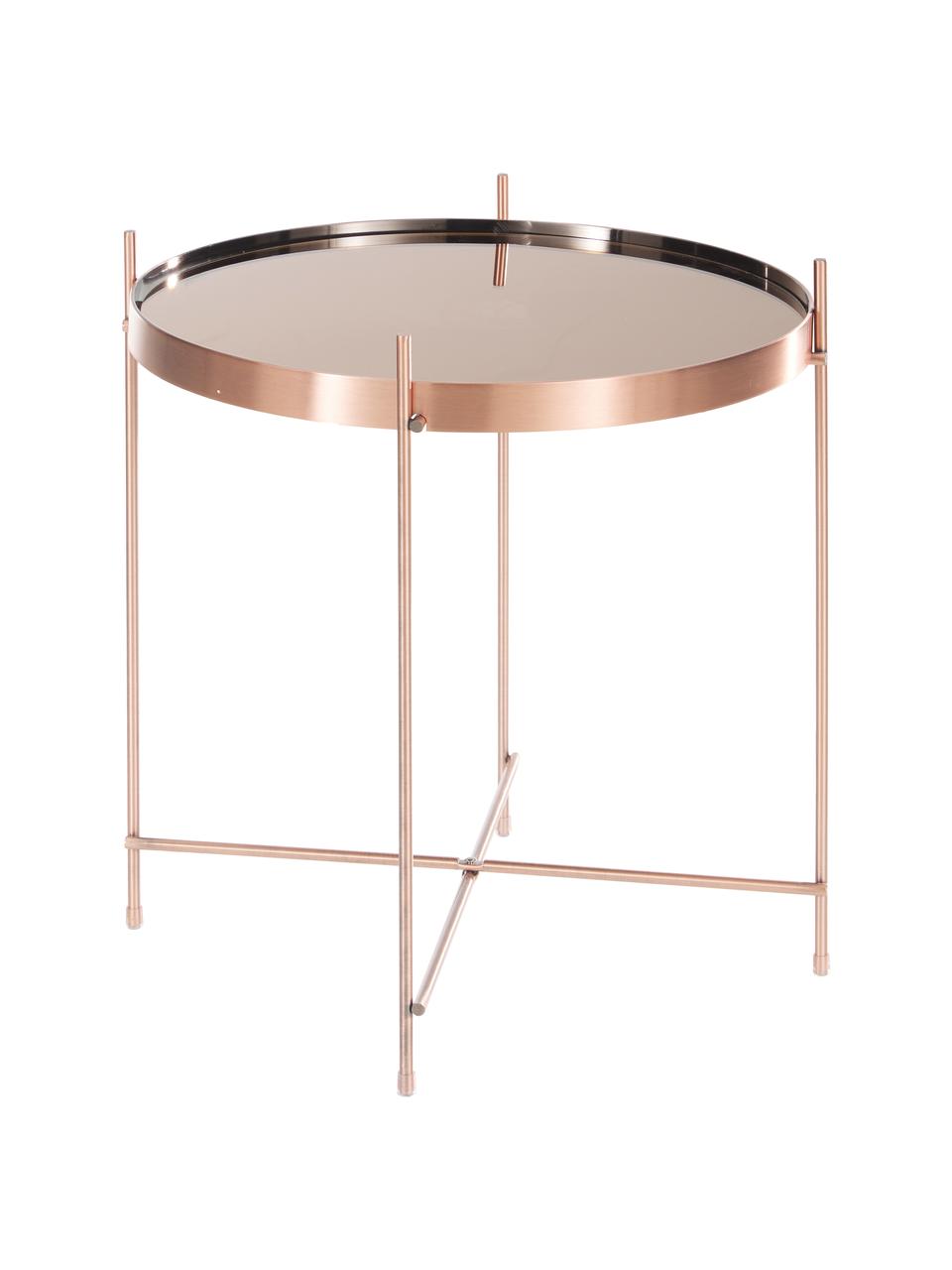Mesa auxiliar Cupid, tablero de cristal, Estructura: metal, cobre, Tablero: vidrio, Bronce, Ø 43 x Al 45 cm