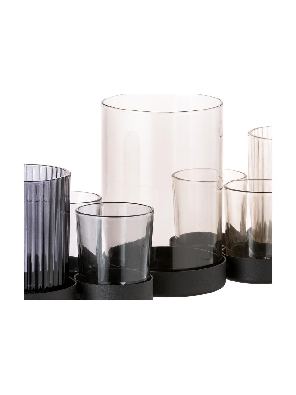 Windlicht-Set Gina, 9-tlg., Windlicht: Glas, Unterteil: Metall, Mehrfarbig, transparent, B 45 x H 14 cm