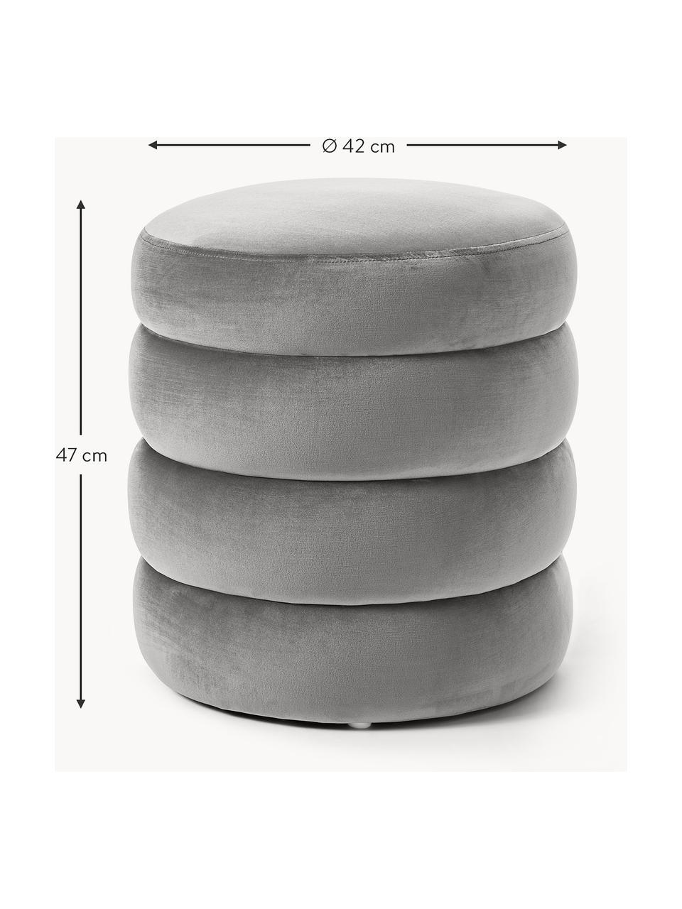 Puf de terciopelo Alto, Tapizado: terciopelo (100% poliéste, Estructura: madera de pino maciza, ma, Terciopelo gris, Ø 42 x Al 47 cm