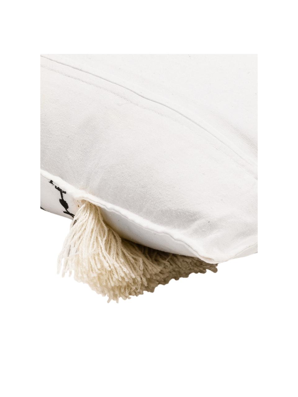 Housse de coussin rectangulaire boho Berbère Froufrou, Blanc, noir