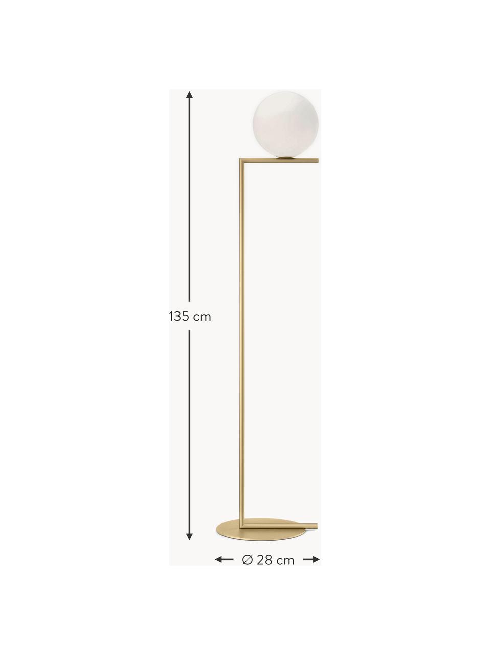 Dimbare Vloerlamp IC Lights, mondgeblazen, Lampenkap: glas, Goudkleurig, wit, H 135 cm