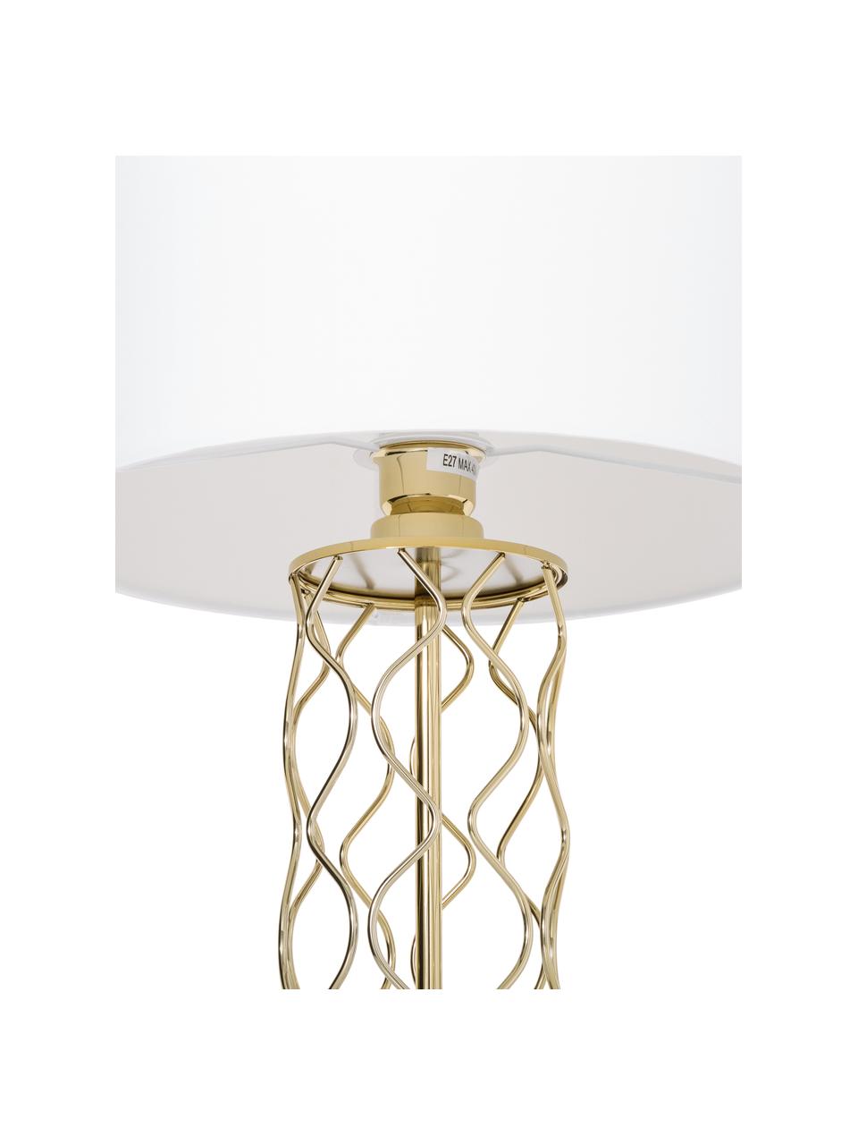 Grote tafellamp Adelaide-goudkleurig, Lampenkap: textiel, Lampvoet: metaal, Wit, goudkleurig, Ø 35 x H 62 cm