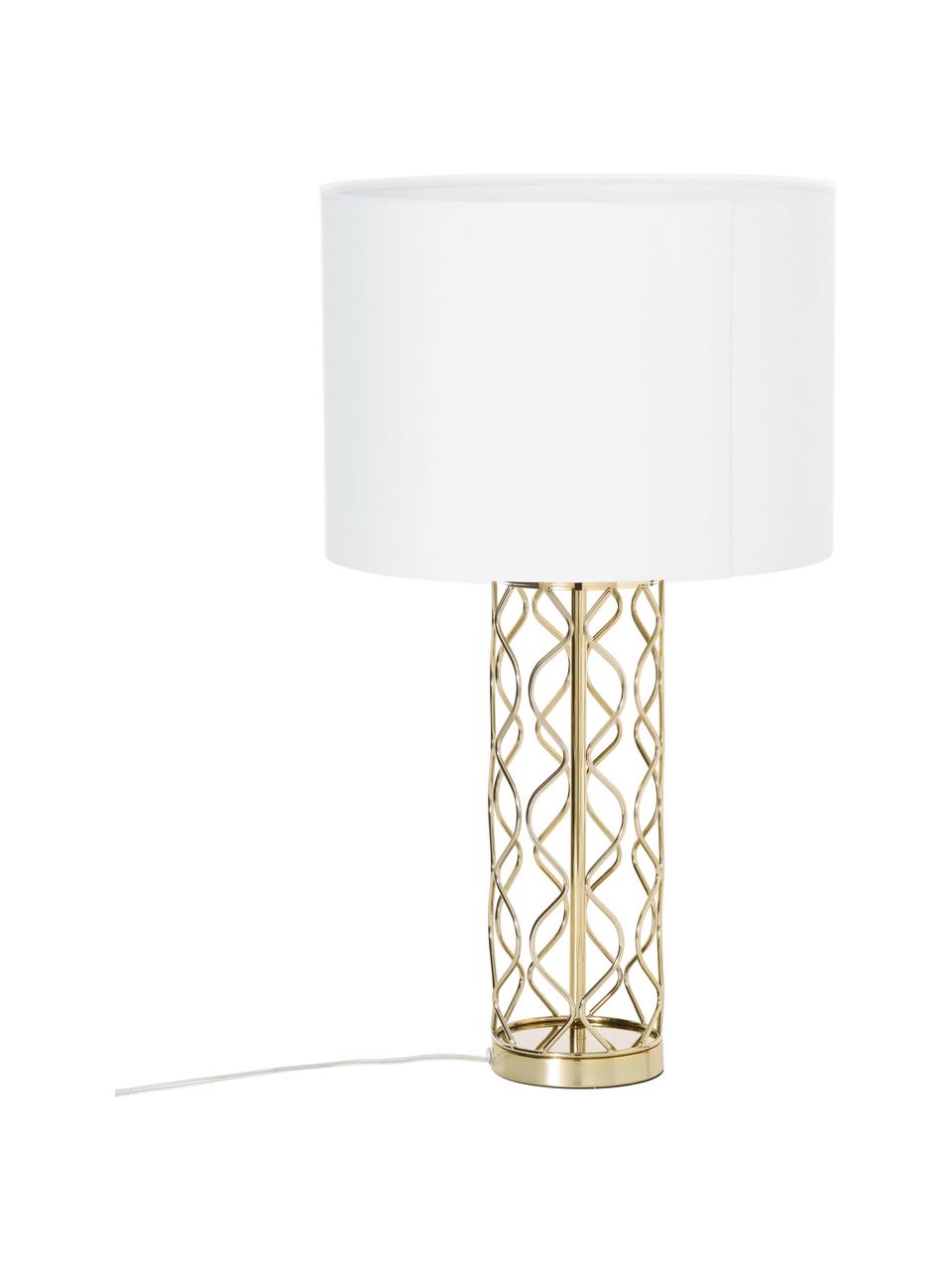 Lámpara de mesa grande Adelaide, Pantalla: tela, Cable: plástico, Crema, dorado, Ø 35 x Al 62 cm