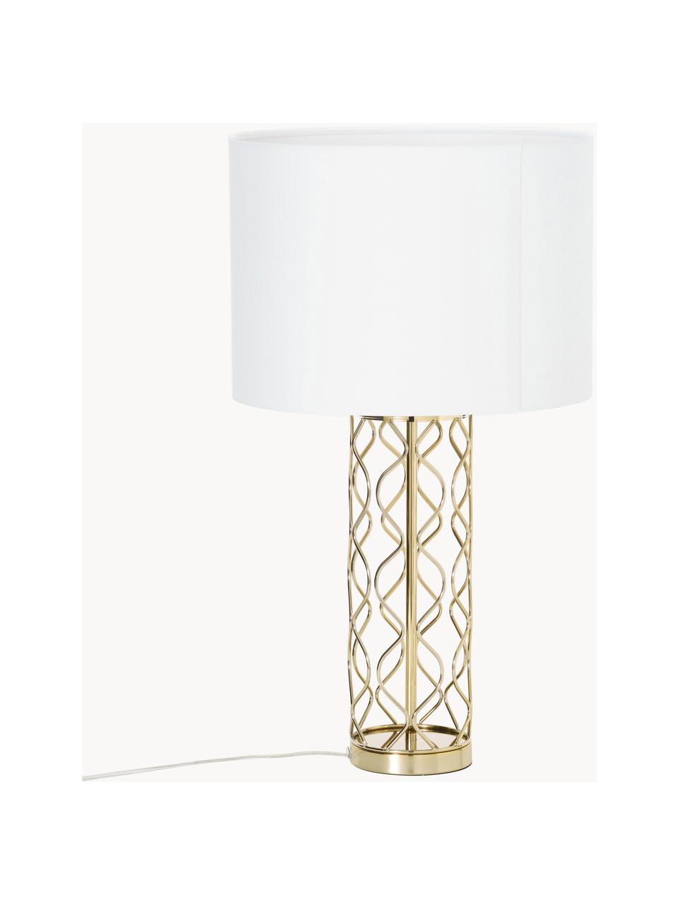Grote tafellamp Adelaide-goudkleurig, Lampenkap: textiel, Lampvoet: metaal, Wit, goudkleurig, Ø 35 x H 62 cm