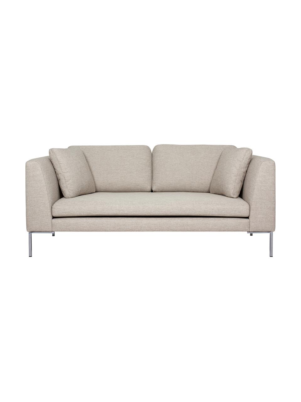 Sofa Emma (2-Sitzer), Bezug: Polyester 100.000 Scheuer, Gestell: Massives Kiefernholz, Füße: Metall, galvanisiert, Webstoff Beige, Füße Silber, B 194 x T 100 cm