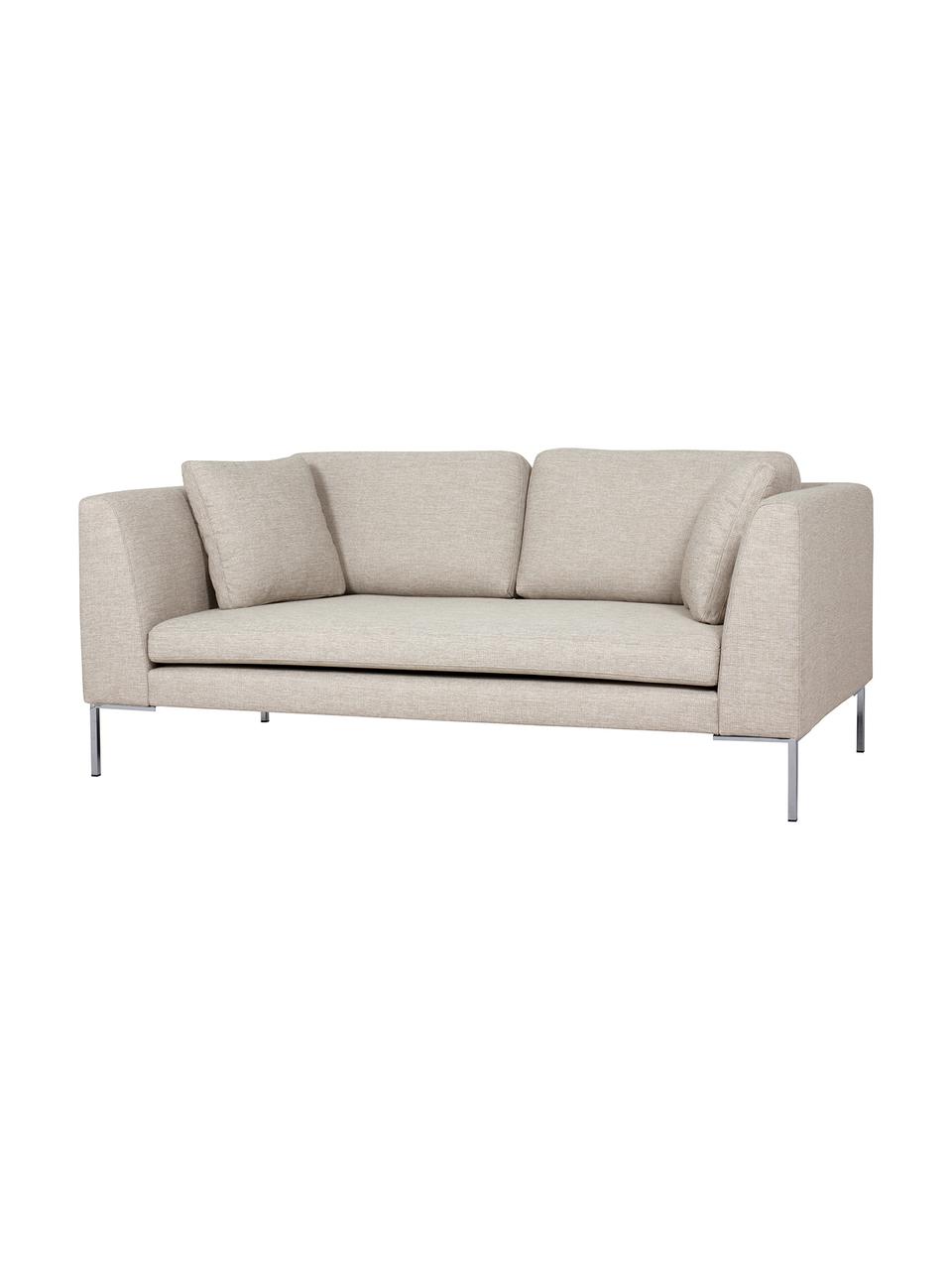 Sofa Emma (2-osobowa), Tapicerka: poliester 100 000 cykli w, Stelaż: lite drewno sosnowe, Nogi: metal galwanizowany, Beżowy, nogi: srebrny, S 194 x G 100 cm