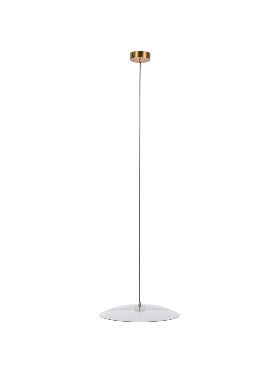 Dimbare LED hanglamp Float van glas, Lampenkap: glas, Baldakijn: gecoat metaal, Goudkleurig, transparant, Ø 50 x H 7 cm